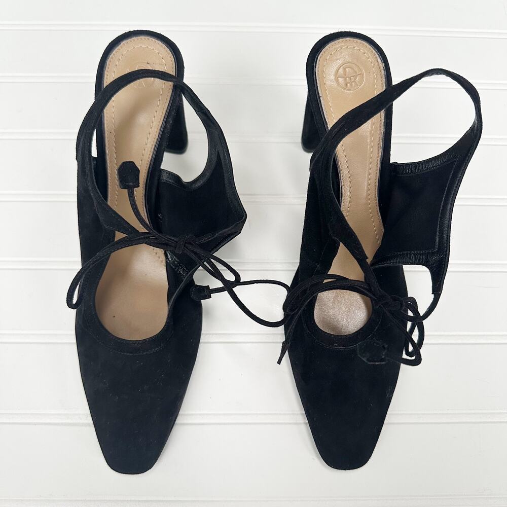The Row Camil Suede Tie Front Pump Black Heel Almond Toe